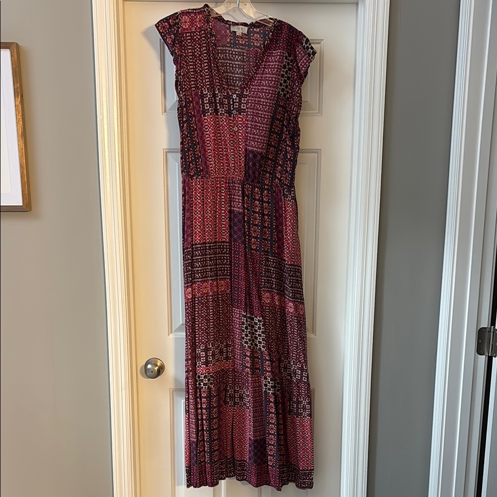 LOFT Pink and Purple Patterned Maxi Dress